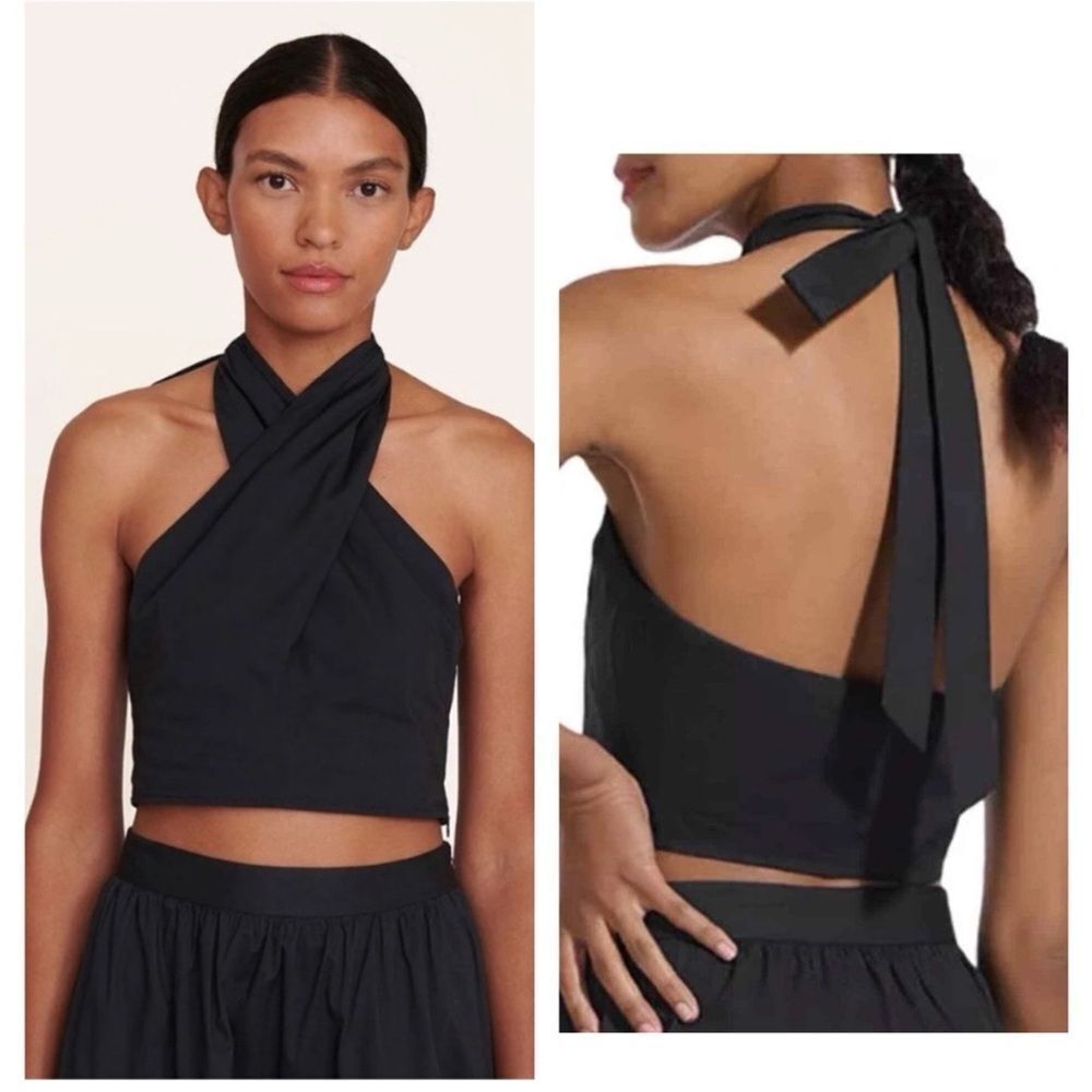 STAUD Black Cross-Neck Halter Tank Top